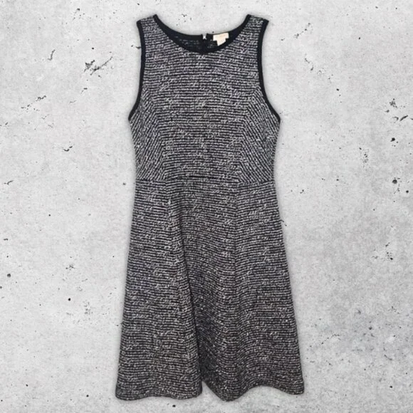J.Crew Dress Tweed Fabric Sleeveless Design Flared Skirt A-Line Black/White W 4 - Picture 3 of 10